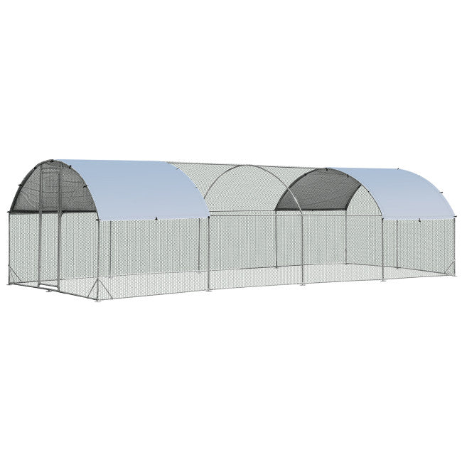25 FT Large Walk-in Metal Chicken Coop Poultry Cage with Waterproof and Sun-protective Cover