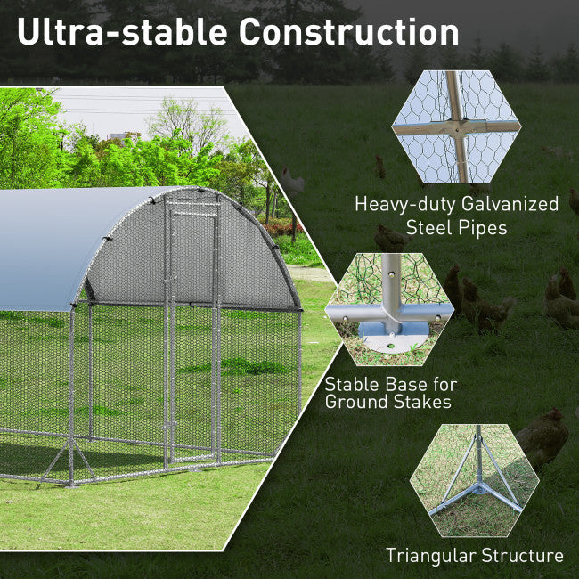 25 FT Large Walk-in Metal Chicken Coop Poultry Cage with Waterproof and Sun-protective Cover