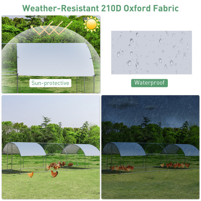 25 FT Large Walk-in Metal Chicken Coop Poultry Cage with Waterproof and Sun-protective Cover