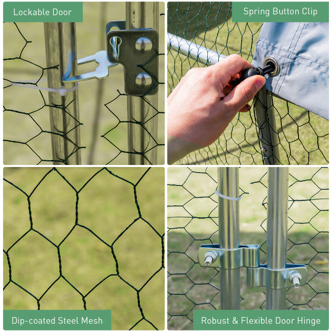 25 FT Large Walk-in Metal Chicken Coop Poultry Cage with Waterproof and Sun-protective Cover