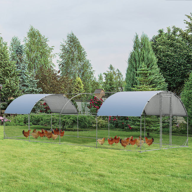 25 FT Large Walk-in Metal Chicken Coop Poultry Cage with Waterproof and Sun-protective Cover