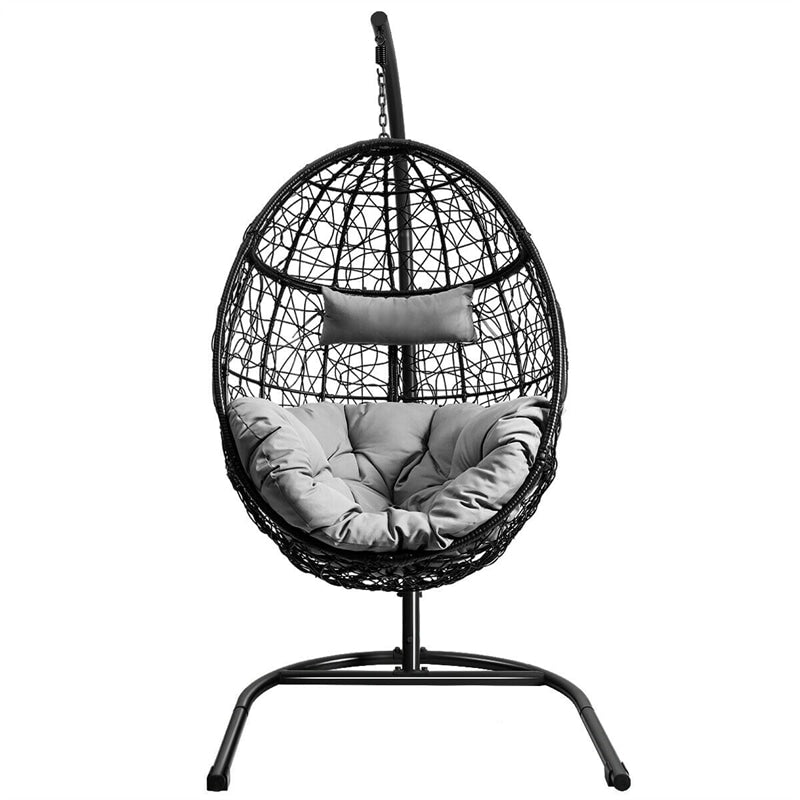 Outdoor Hanging Egg Chair Patio Swing Chair with C Hammock Stand and Soft Cushion