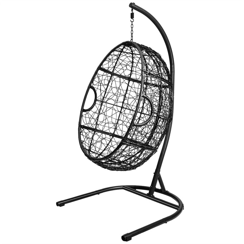 Outdoor Hanging Egg Chair Patio Swing Chair with C Hammock Stand and Soft Cushion