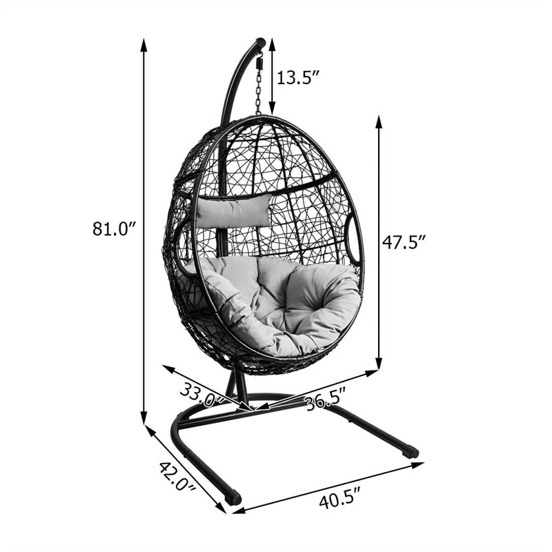 Outdoor Hanging Egg Chair Patio Swing Chair with C Hammock Stand and Soft Cushion