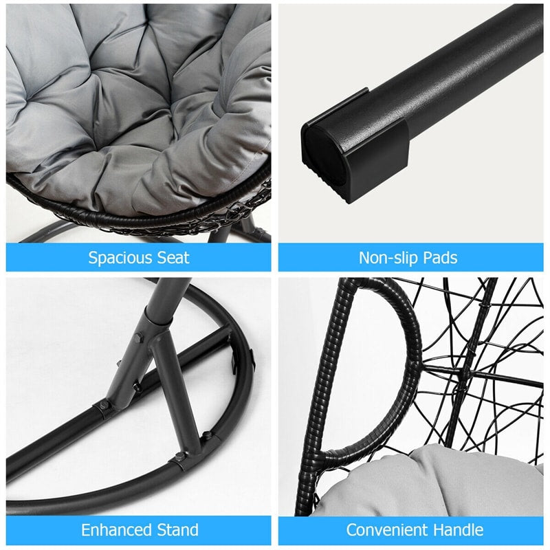 Outdoor Hanging Egg Chair Patio Swing Chair with C Hammock Stand and Soft Cushion