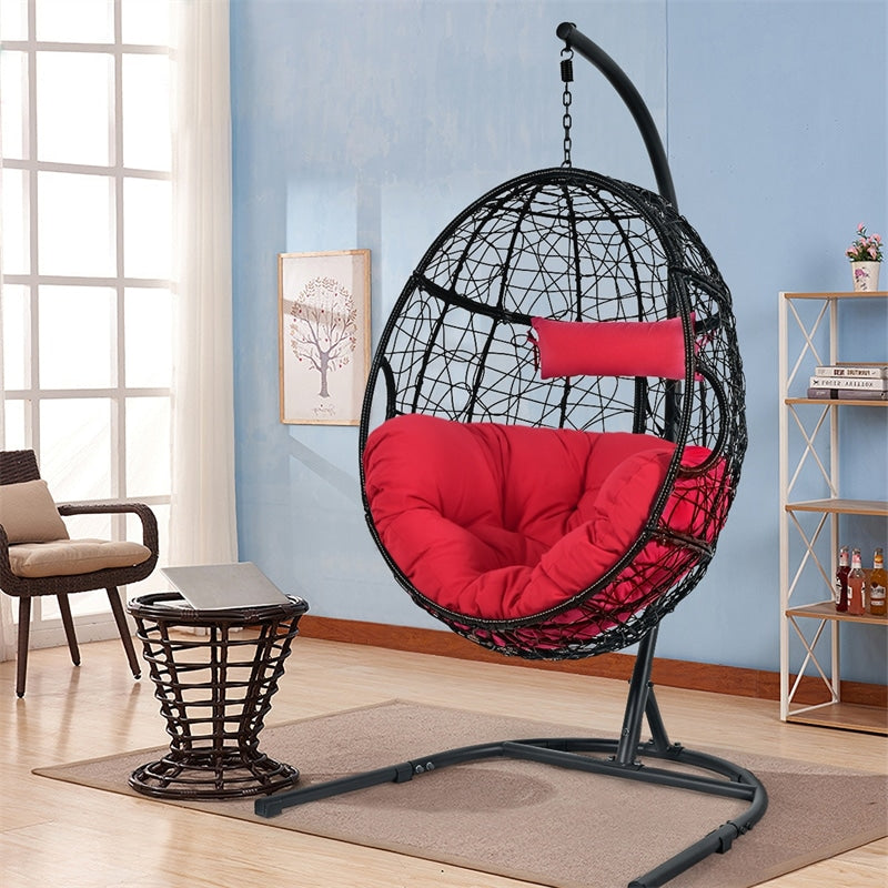 Outdoor Hanging Egg Chair Patio Swing Chair with C Hammock Stand and Soft Cushion