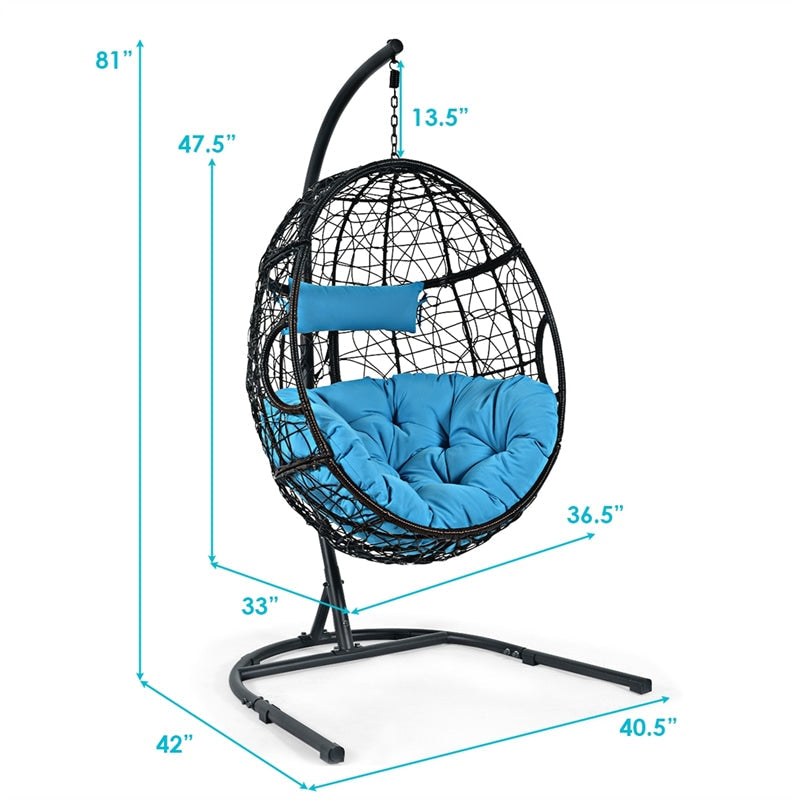 Outdoor Hanging Egg Chair Patio Swing Chair with C Hammock Stand and Soft Cushion
