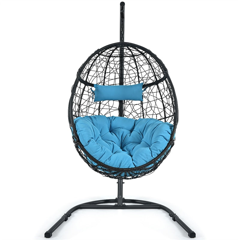 Outdoor Hanging Egg Chair Patio Swing Chair with C Hammock Stand and Soft Cushion