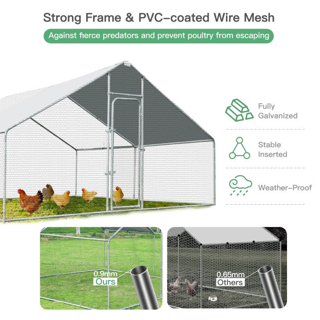 13FT Large Metal Chicken Coop Walk-in Poultry Cage Hen Run House with Waterproof and Anti-Ultraviolet Cover