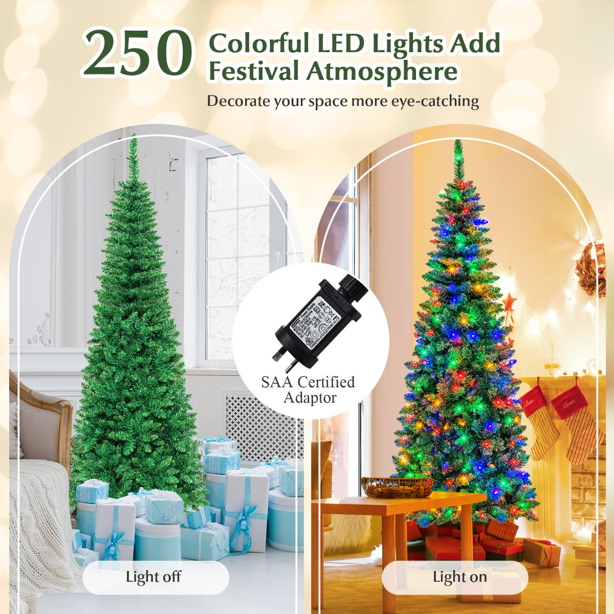 1.98/2.29 M Artificial Pencil Christmas Tree with Tips and LED Lights