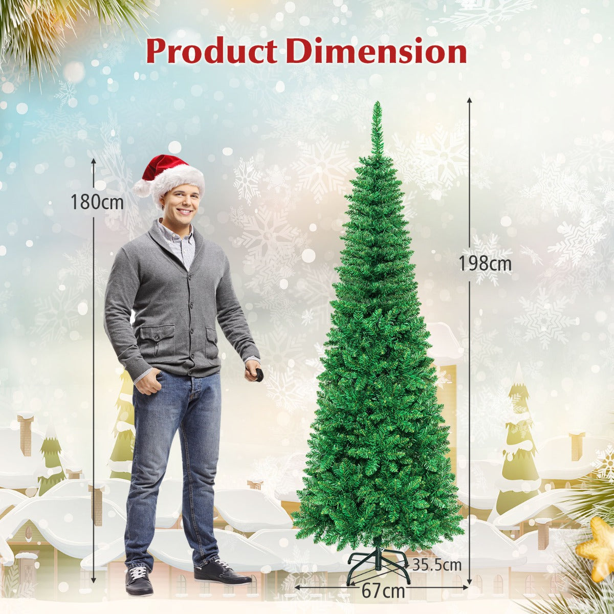 1.98/2.29 M Artificial Pencil Christmas Tree with Tips and LED Lights