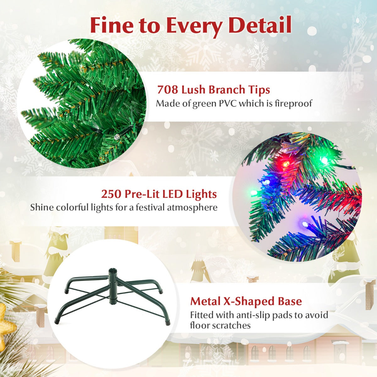 1.98/2.29 M Artificial Pencil Christmas Tree with Tips and LED Lights