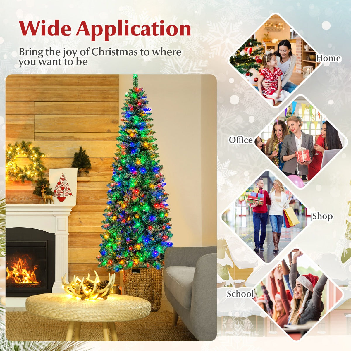 1.98/2.29 M Artificial Pencil Christmas Tree with Tips and LED Lights