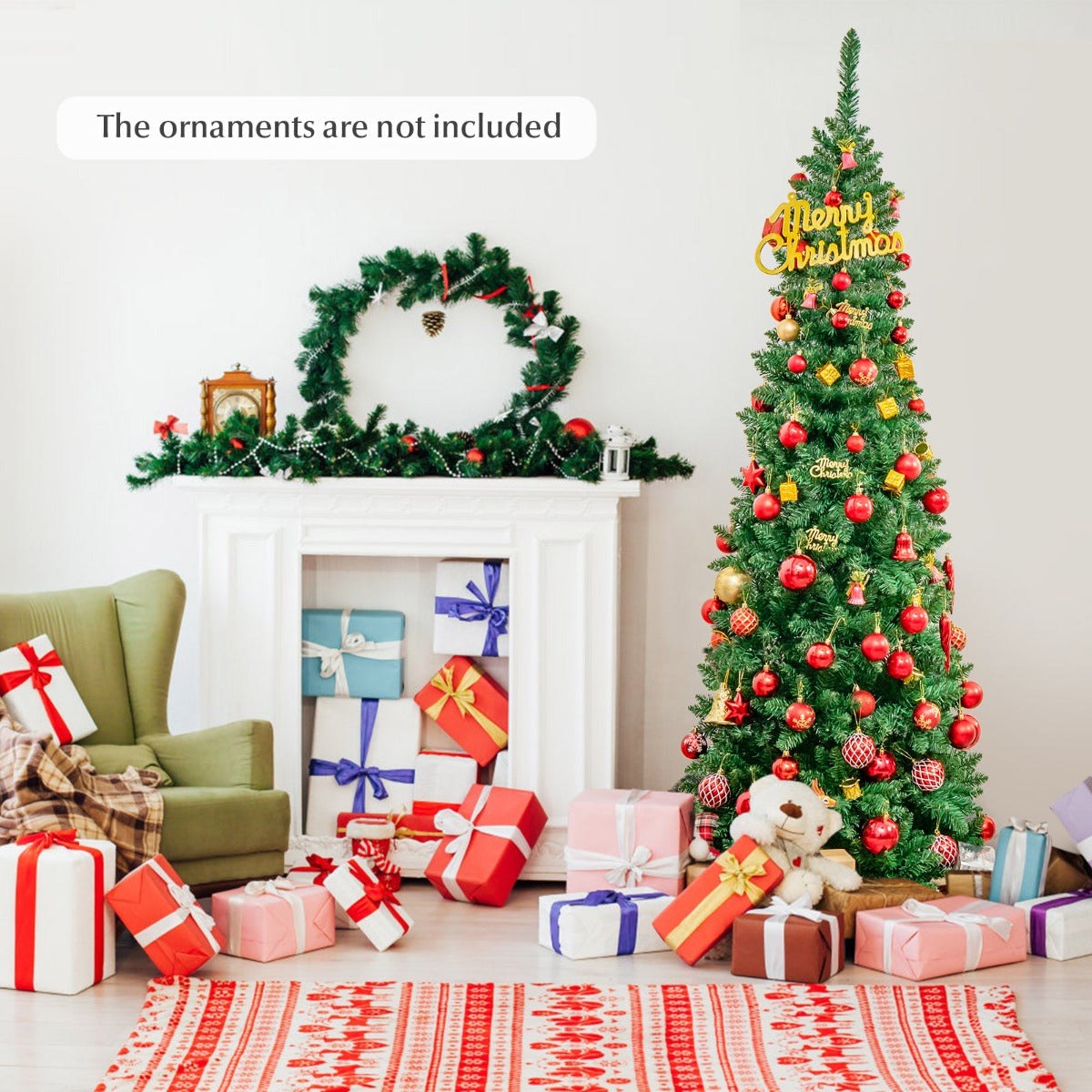 1.98/2.29 M Artificial Pencil Christmas Tree with Tips and LED Lights