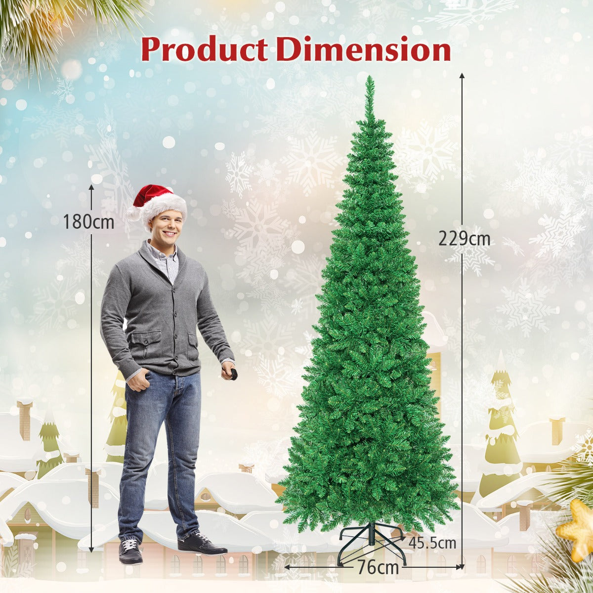 1.98/2.29 M Artificial Pencil Christmas Tree with Tips and LED Lights
