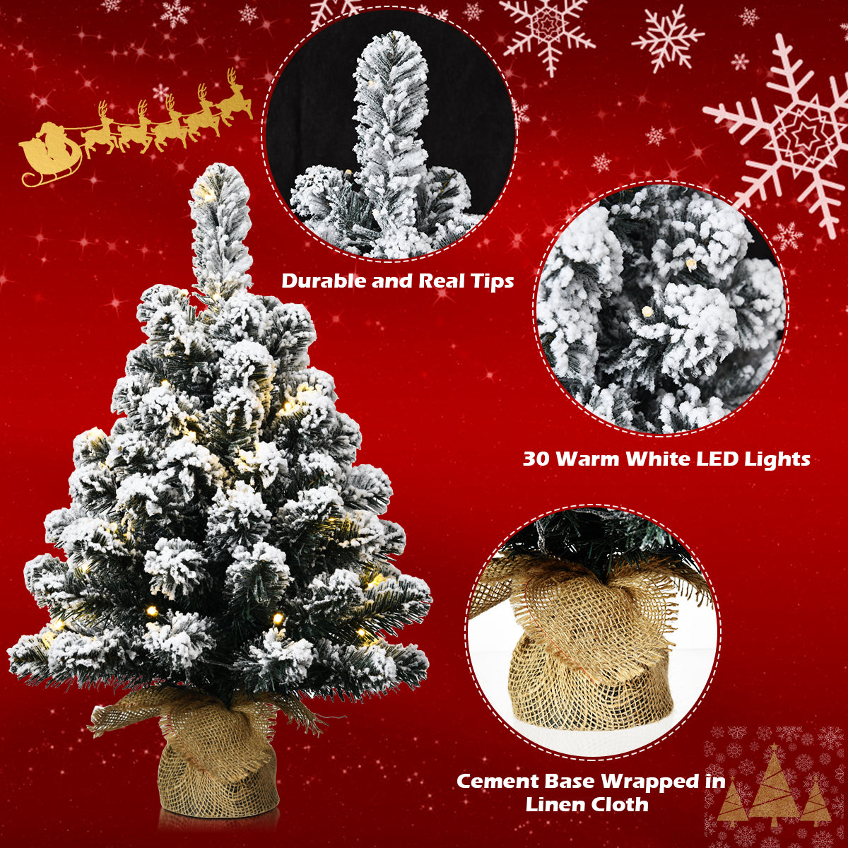 67cm Pre-Lit Snow Flocked Tabletop Christmas Tree with 8 Flash Modes
