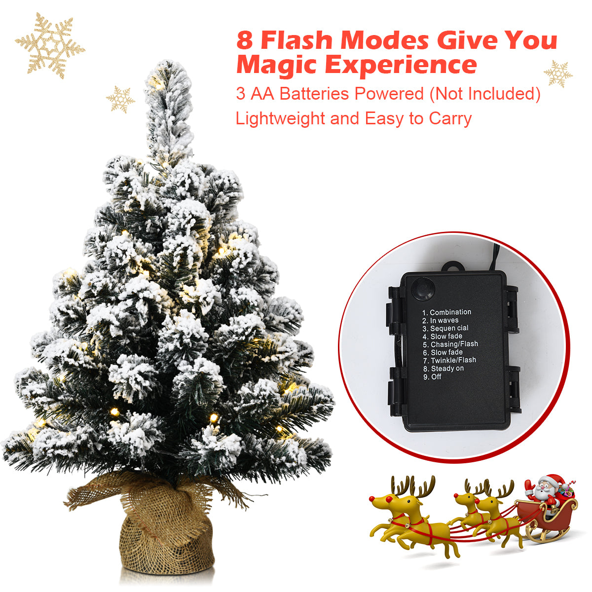 67cm Pre-Lit Snow Flocked Tabletop Christmas Tree with 8 Flash Modes