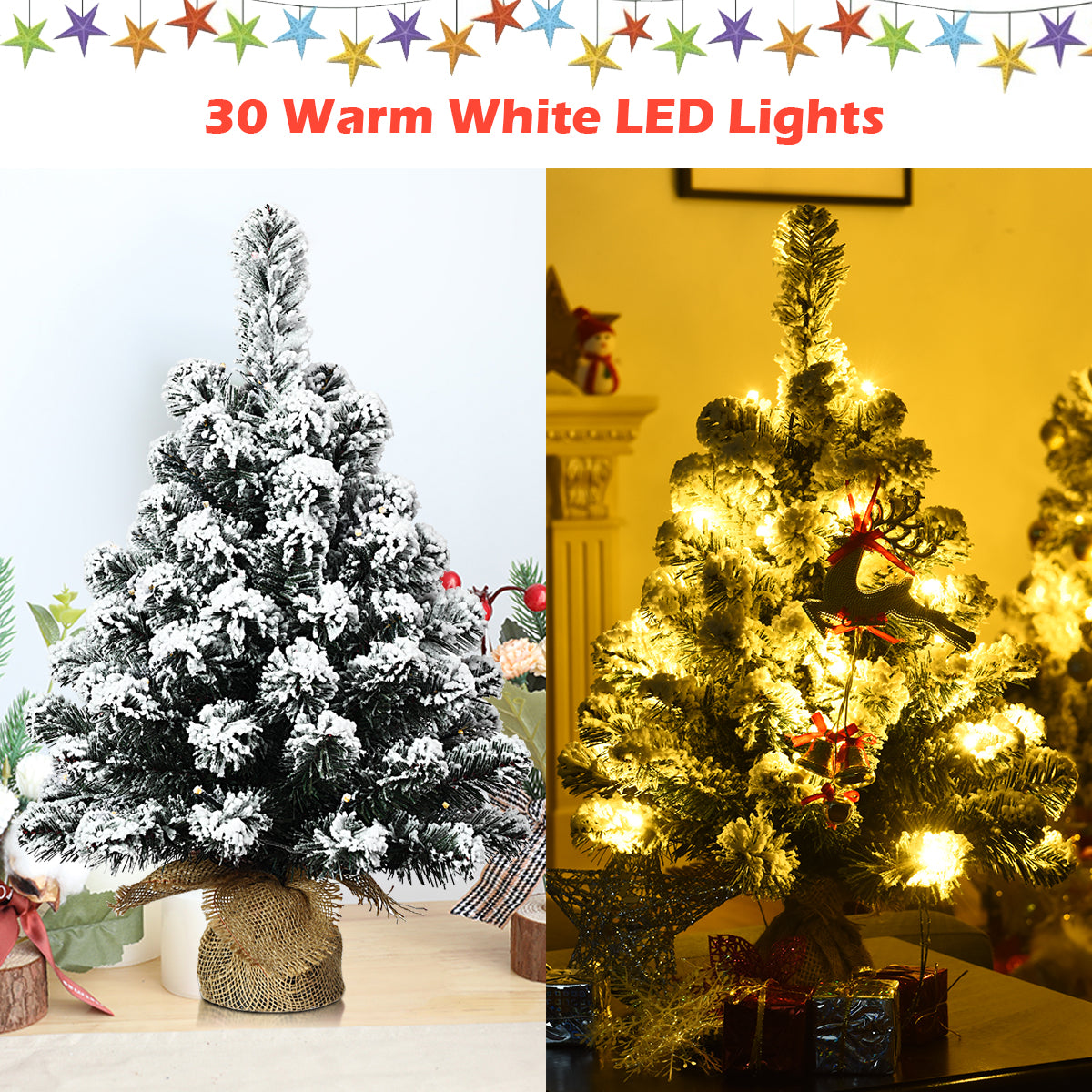 67cm Pre-Lit Snow Flocked Tabletop Christmas Tree with 8 Flash Modes