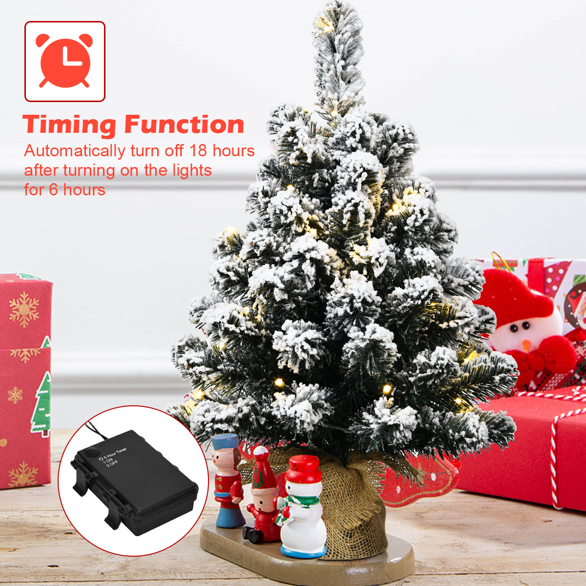67cm Pre-Lit Snow Flocked Tabletop Christmas Tree with 8 Flash Modes