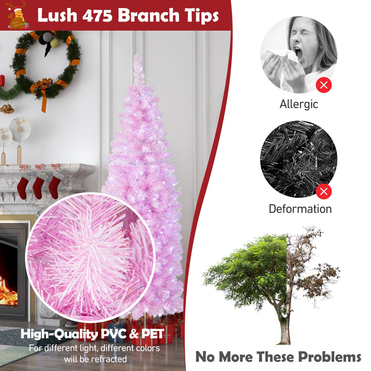 1.83M/2.1M Pre-Lit Artificial Christmas Tree for Decoration