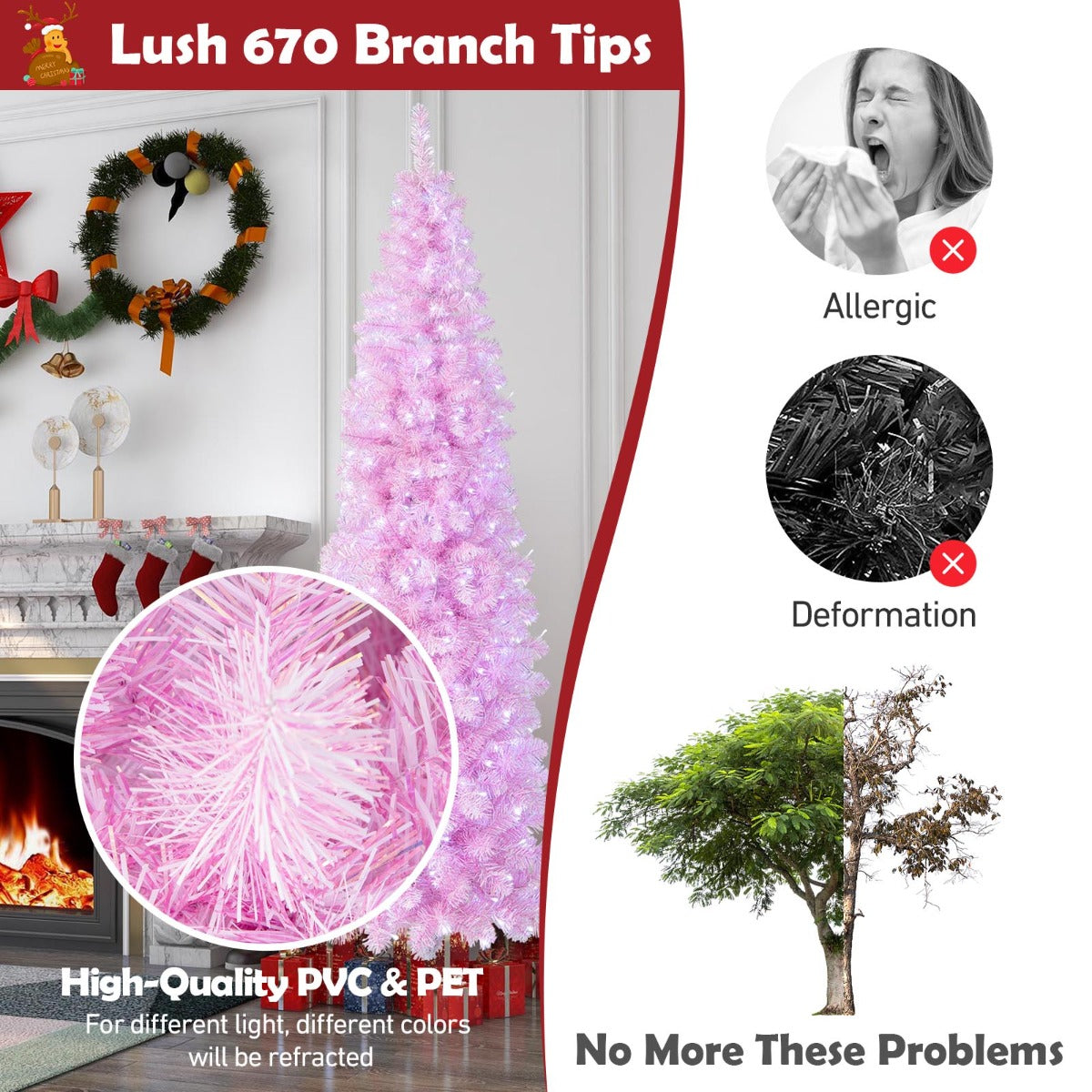 1.83M/2.1M Pre-Lit Artificial Christmas Tree for Decoration