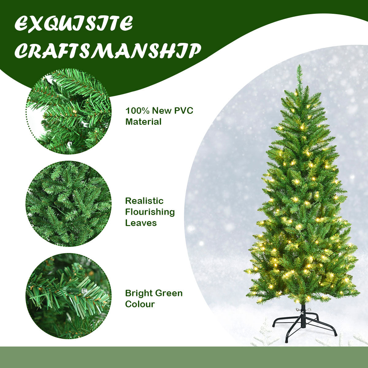 1.5M/1.8M/2.1M Artificial Pencil Christmas Tree with Warm White UL-listed Lights for Decorations