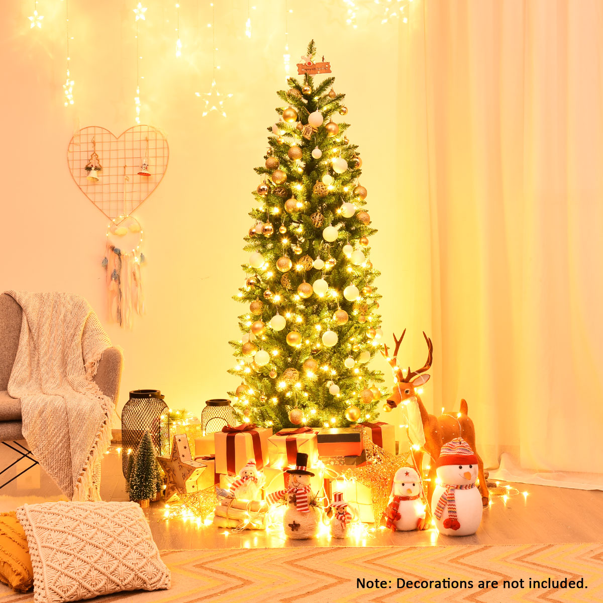 1.5M/1.8M/2.1M Artificial Pencil Christmas Tree with Warm White UL-listed Lights for Decorations