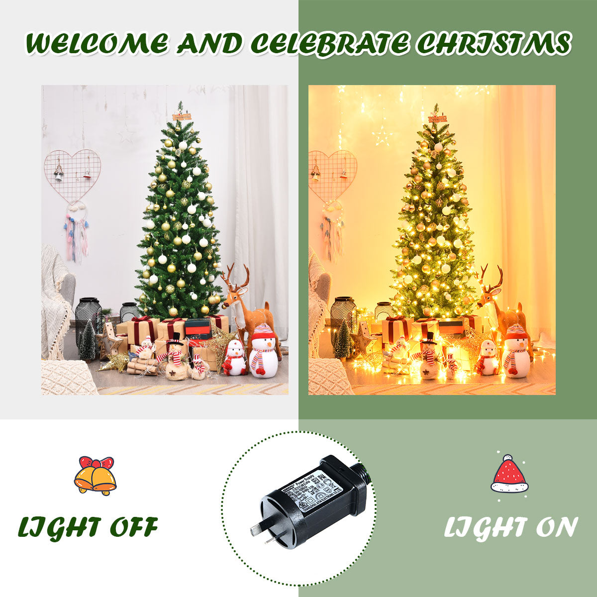 1.5M/1.8M/2.1M Artificial Pencil Christmas Tree with Warm White UL-listed Lights for Decorations