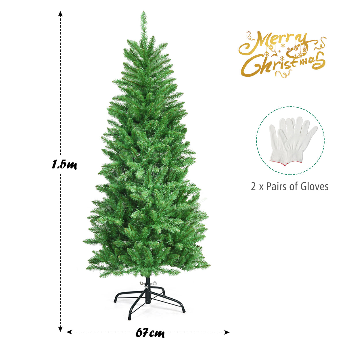 1.5M/1.8M/2.1M Artificial Pencil Christmas Tree with Warm White UL-listed Lights for Decorations