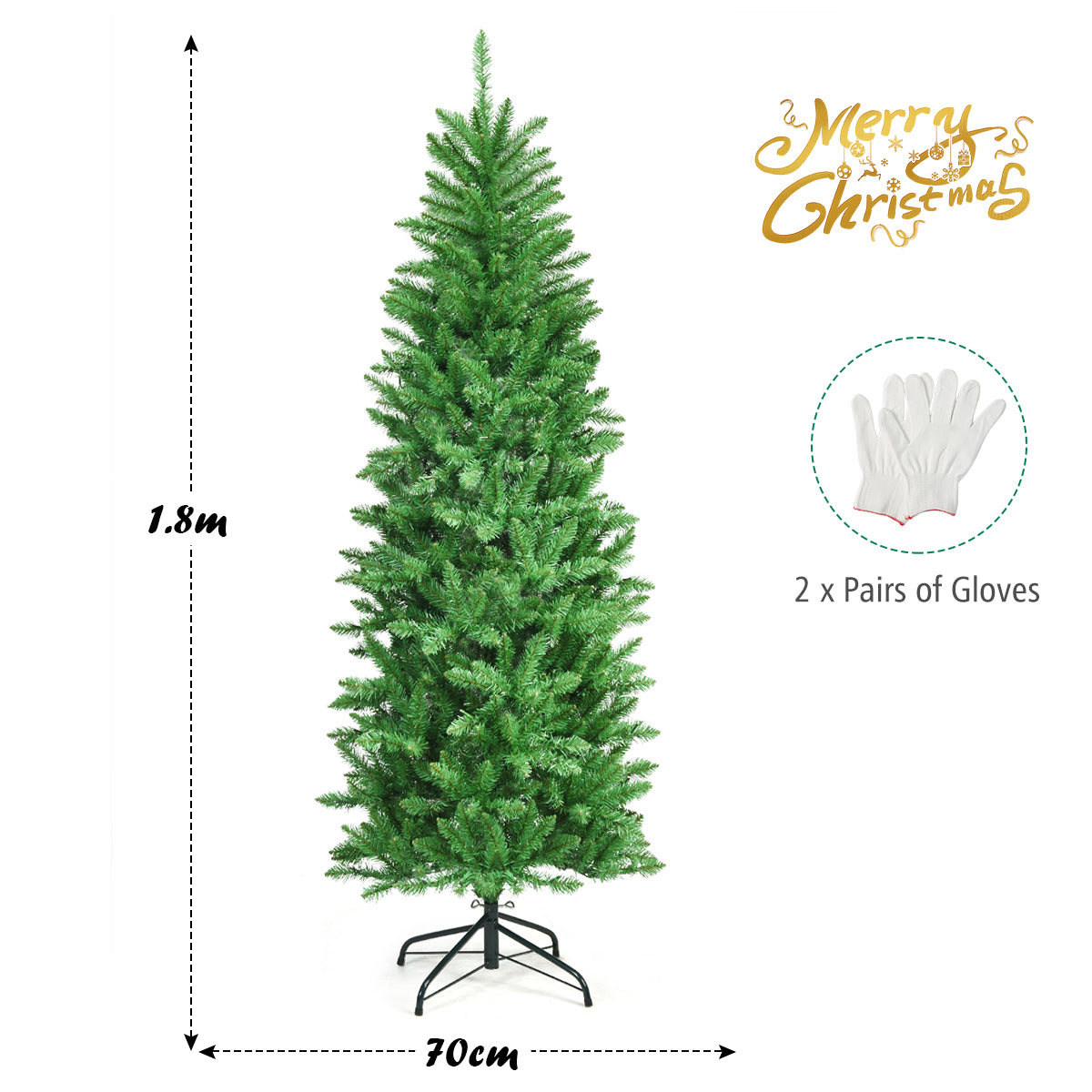 1.5M/1.8M/2.1M Artificial Pencil Christmas Tree with Warm White UL-listed Lights for Decorations