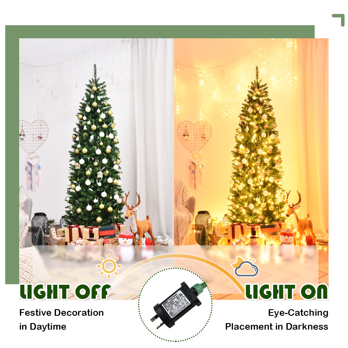 1.5M/1.8M/2.1M Artificial Pencil Christmas Tree with Warm White UL-listed Lights for Decorations