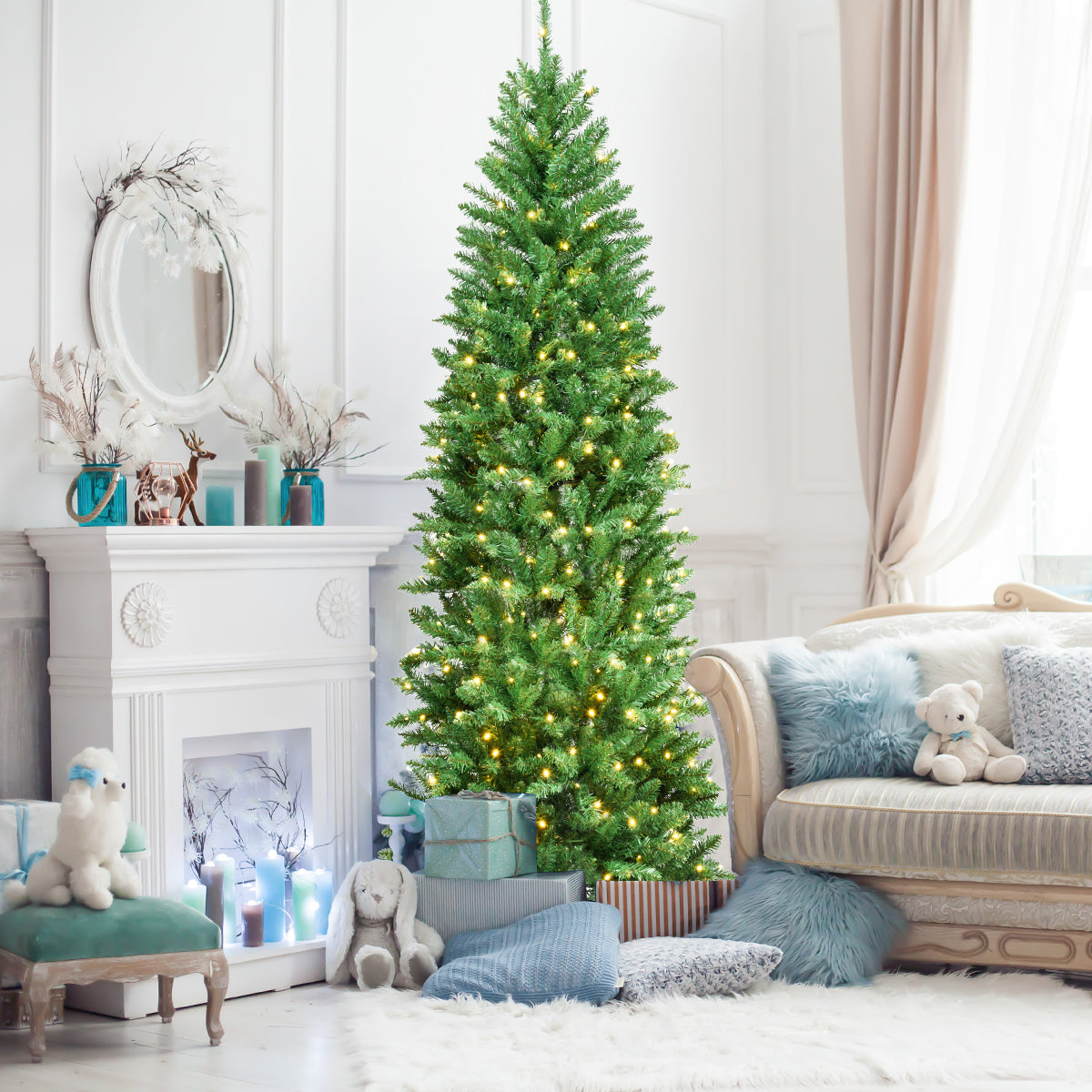 1.5M/1.8M/2.1M Artificial Pencil Christmas Tree with Warm White UL-listed Lights for Decorations