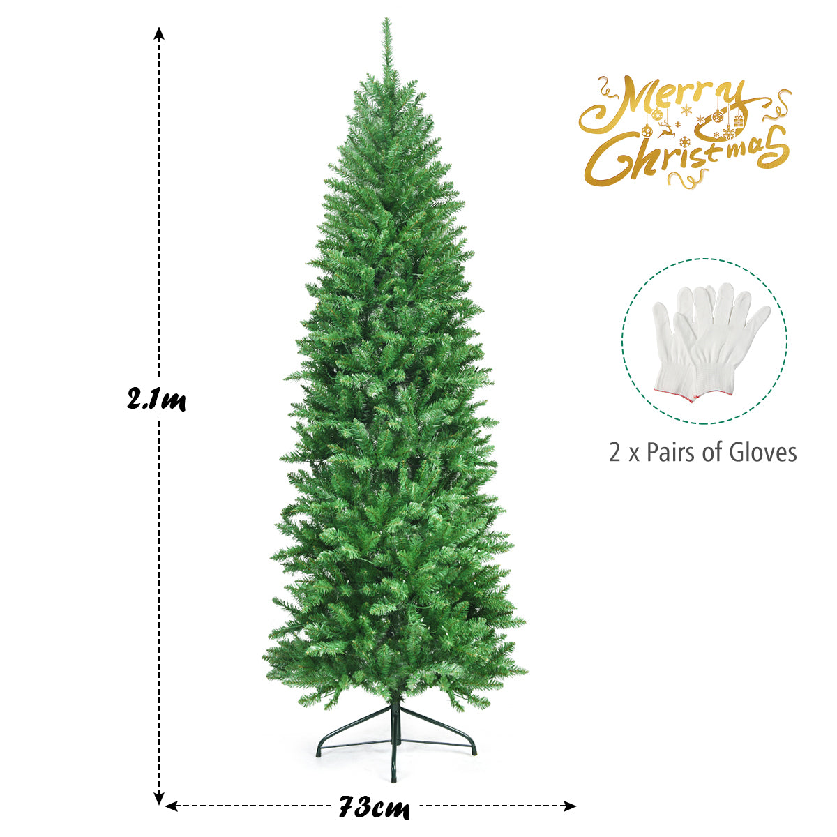 1.5M/1.8M/2.1M Artificial Pencil Christmas Tree with Warm White UL-listed Lights for Decorations