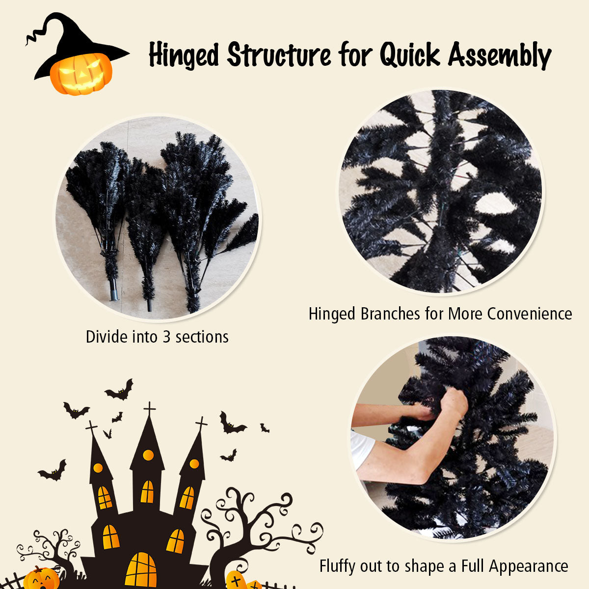 1.8 M Artificial Halloween Christmas Tree with Solid Metal Legs for Indoor