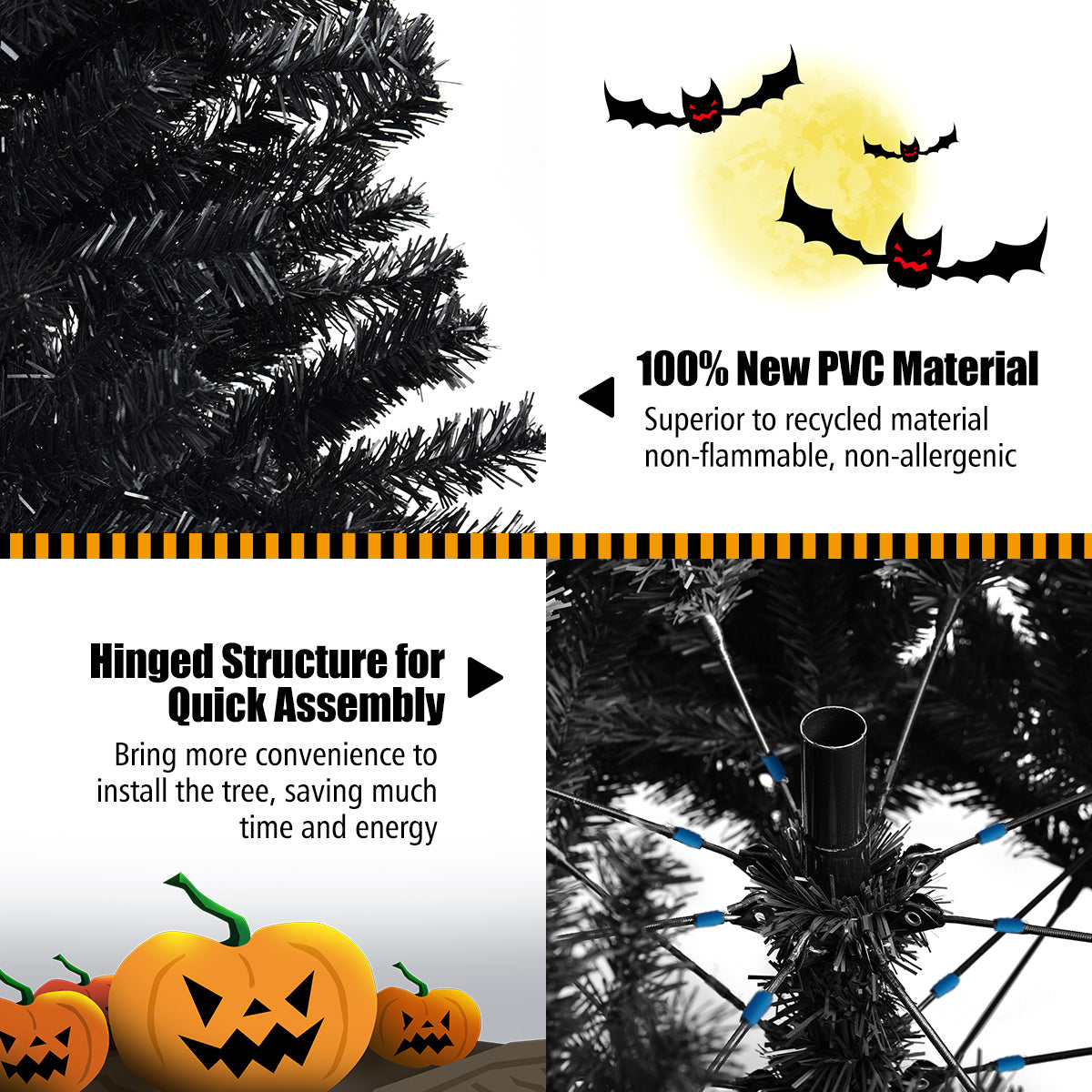 1.8 M Artificial Halloween Christmas Tree with Solid Metal Legs for Indoor