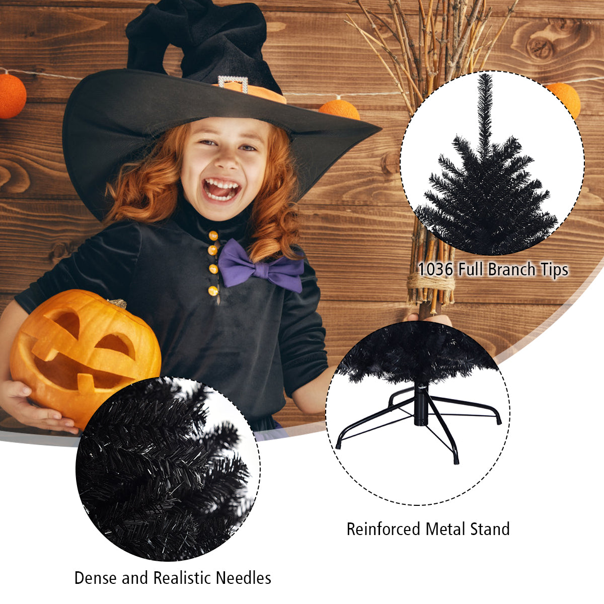 1.8 M Artificial Halloween Christmas Tree with Solid Metal Legs for Indoor