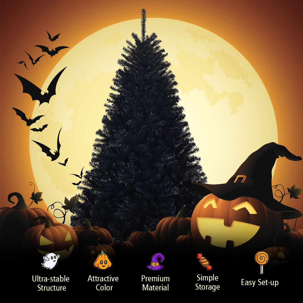 1.8 M Artificial Halloween Christmas Tree with Solid Metal Legs for Indoor