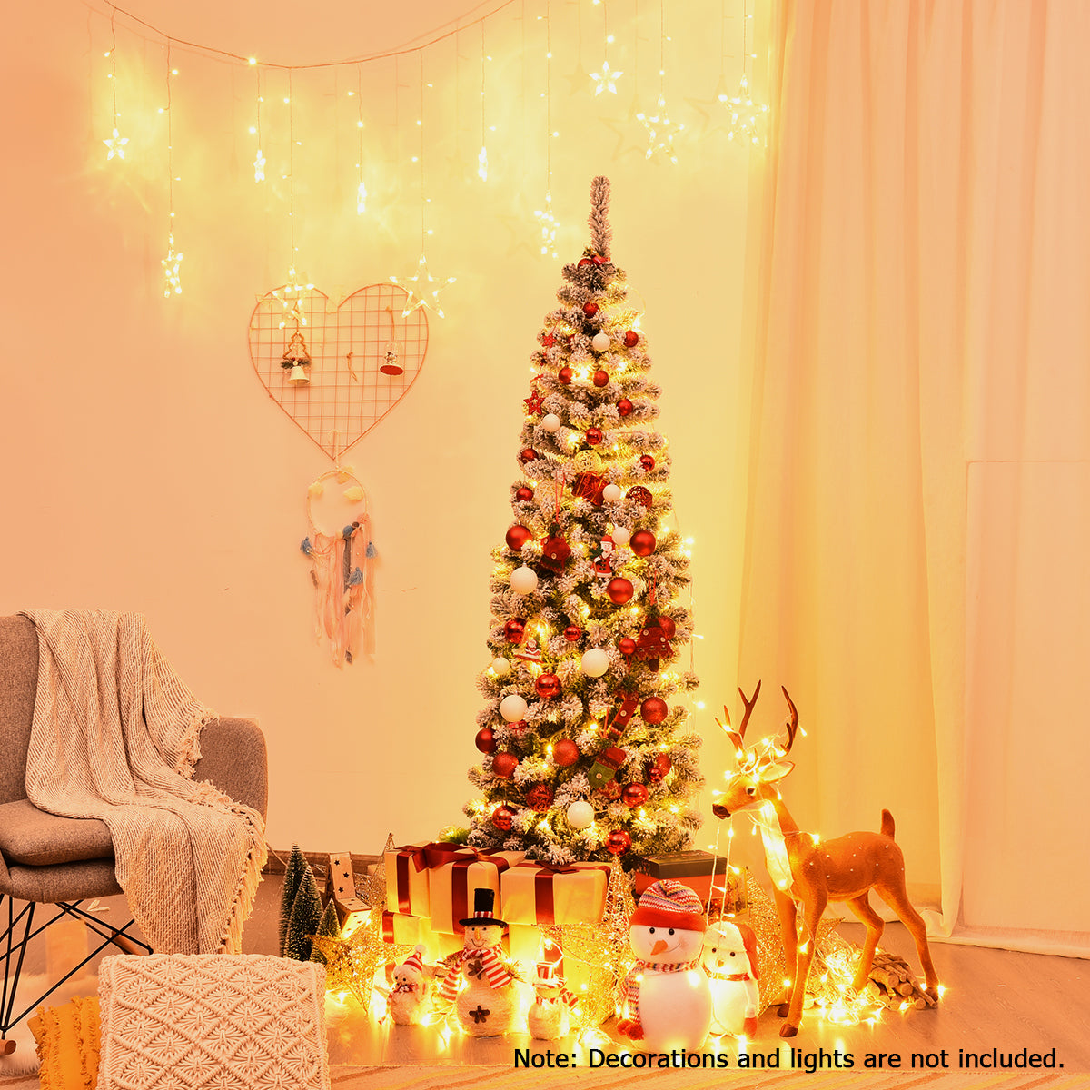 Slim Snow Flocked Christmas Tree for Home Decoration