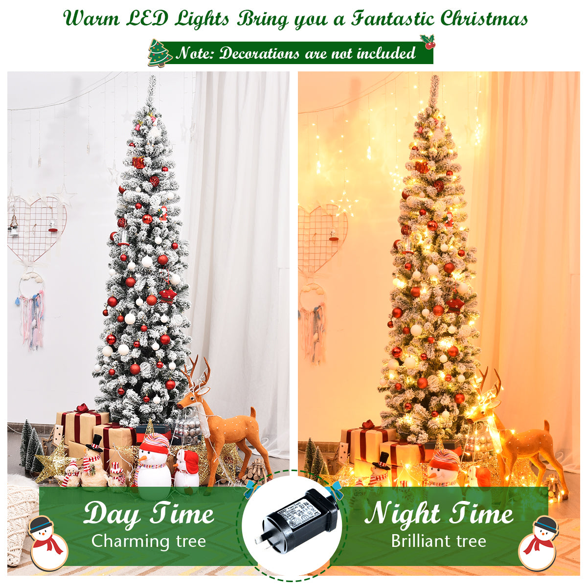 Pre Lit Snowy Slim Snow Flocked Christmas Tree for Home Decoration
