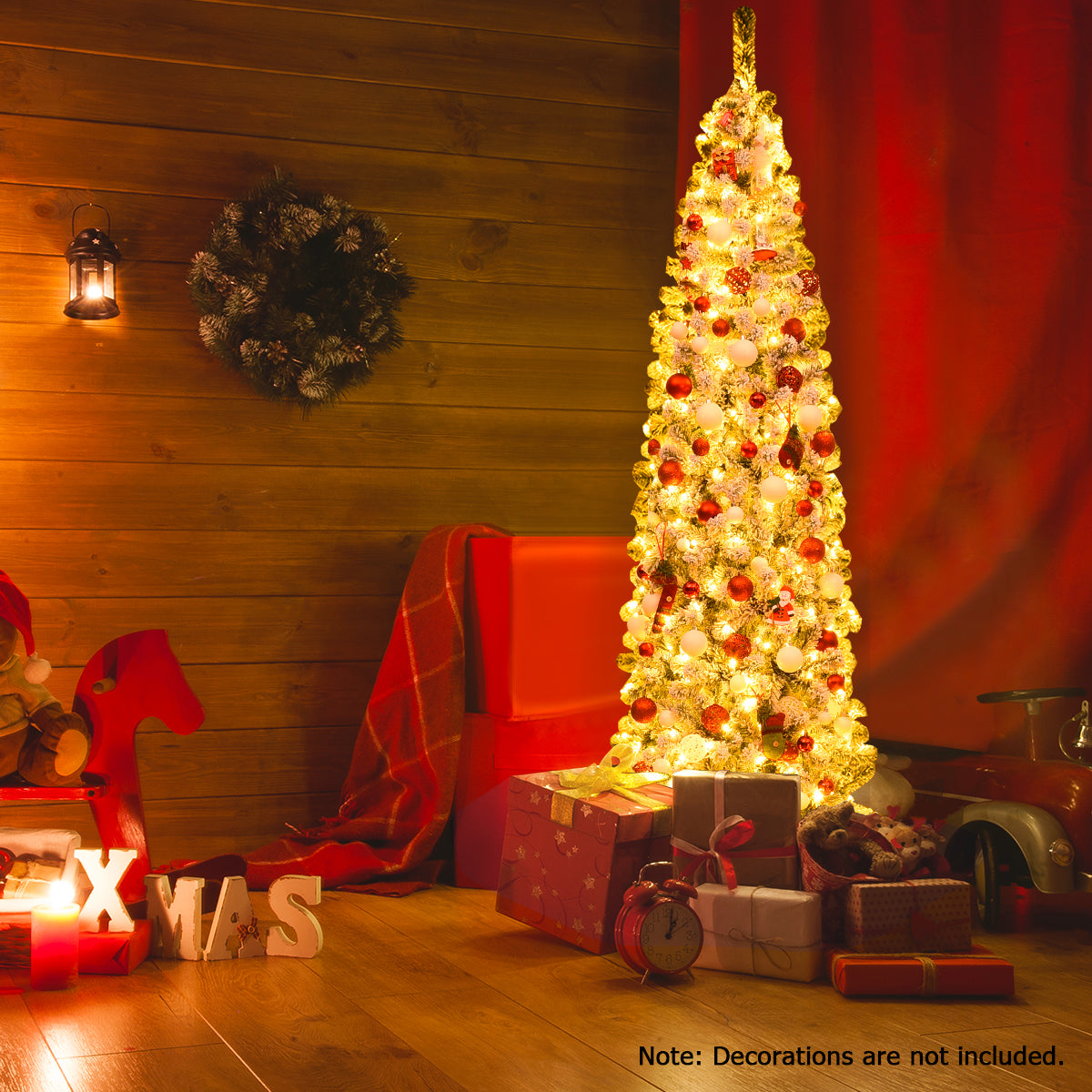 Pre Lit Snowy Slim Snow Flocked Christmas Tree for Home Decoration