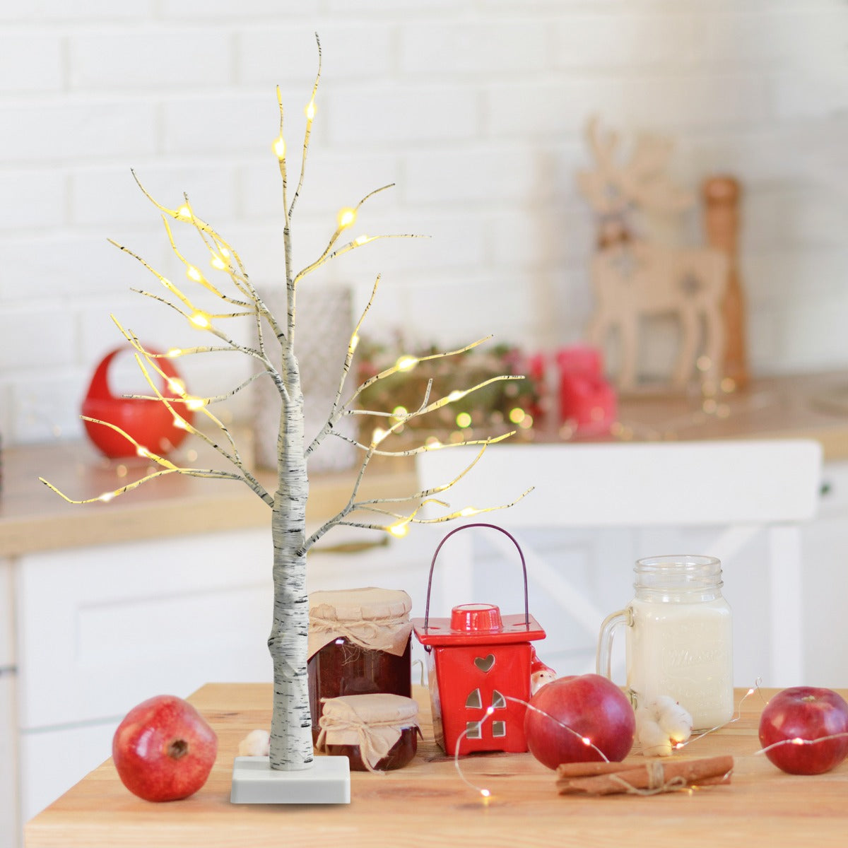Lighted Tabletop Artificial Twig Birch Tree with 24 Warm White LED Lights for Christmas