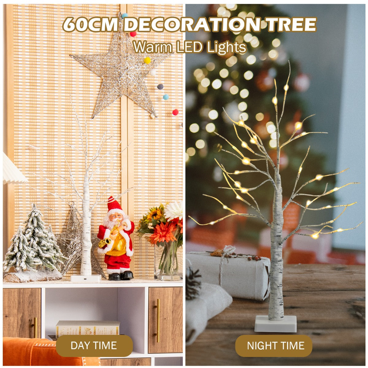 Lighted Tabletop Artificial Twig Birch Tree with 24 Warm White LED Lights for Christmas
