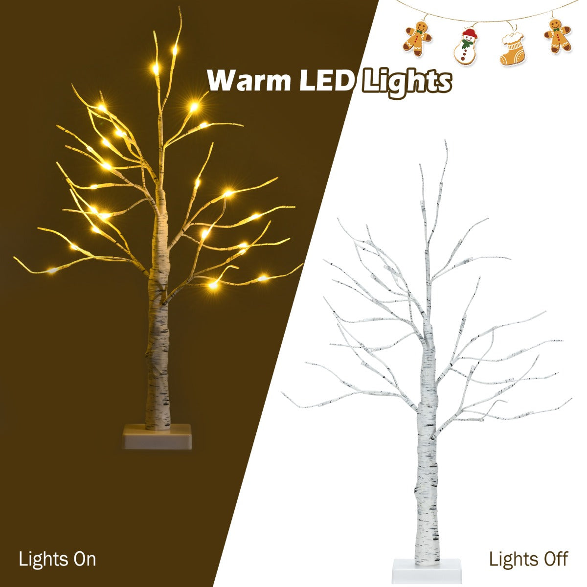 Lighted Tabletop Artificial Twig Birch Tree with 24 Warm White LED Lights for Christmas