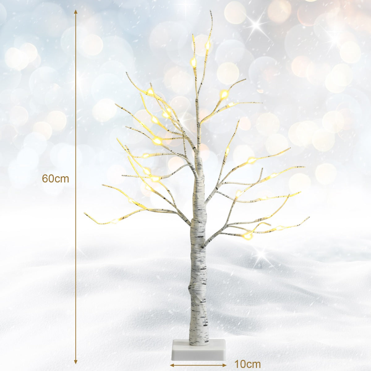 Lighted Tabletop Artificial Twig Birch Tree with 24 Warm White LED Lights for Christmas