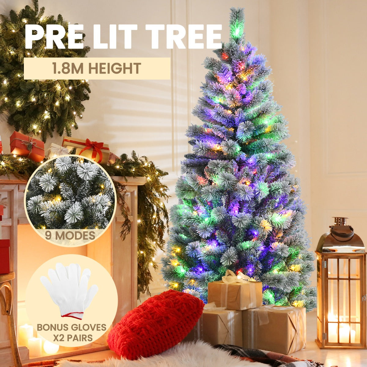 1.8M Pre-lit Artificial Christmas Tree with 9 Lighting Modes and 200 Color Changing LED Lights for Decorations