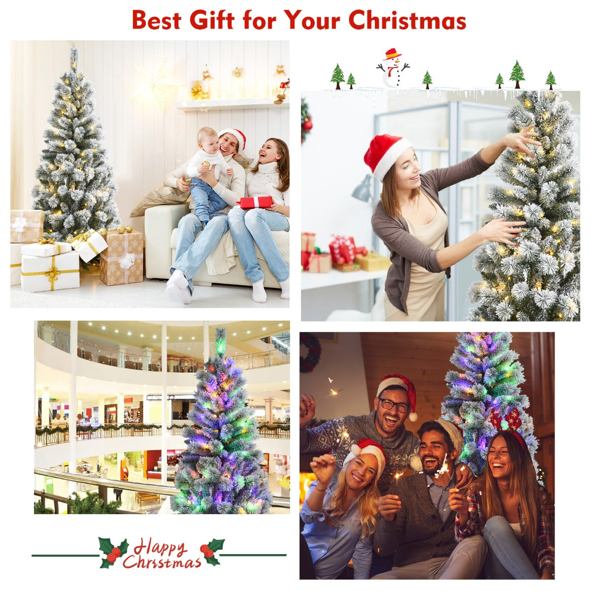 1.8M Pre-lit Artificial Christmas Tree with 9 Lighting Modes and 200 Color Changing LED Lights for Decorations