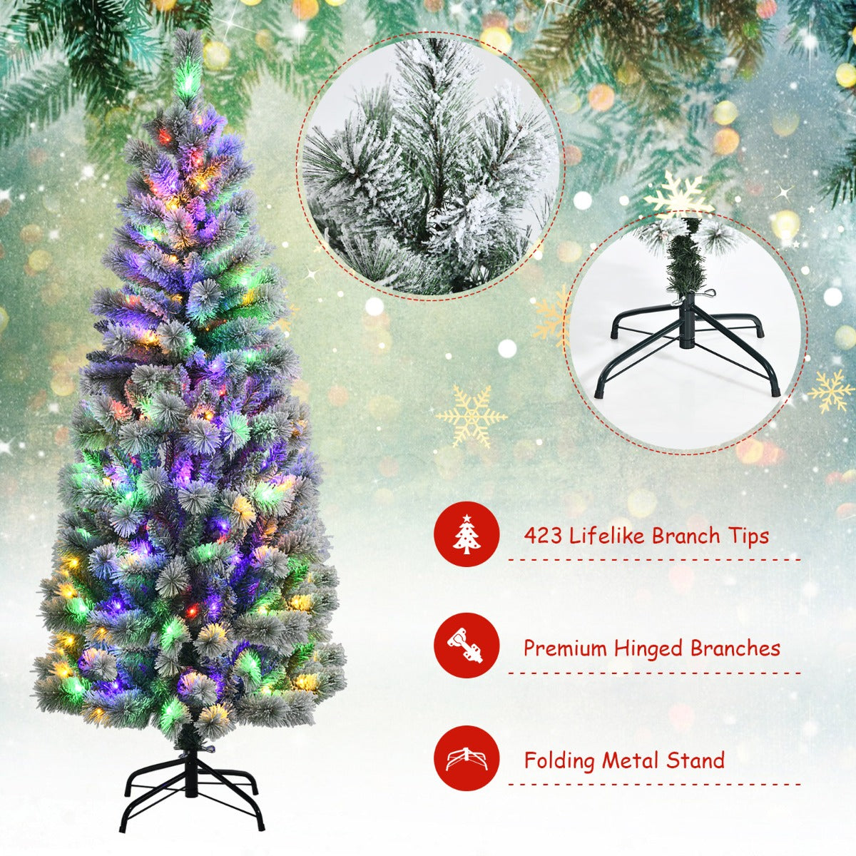 1.8M Pre-lit Artificial Christmas Tree with 9 Lighting Modes and 200 Color Changing LED Lights for Decorations
