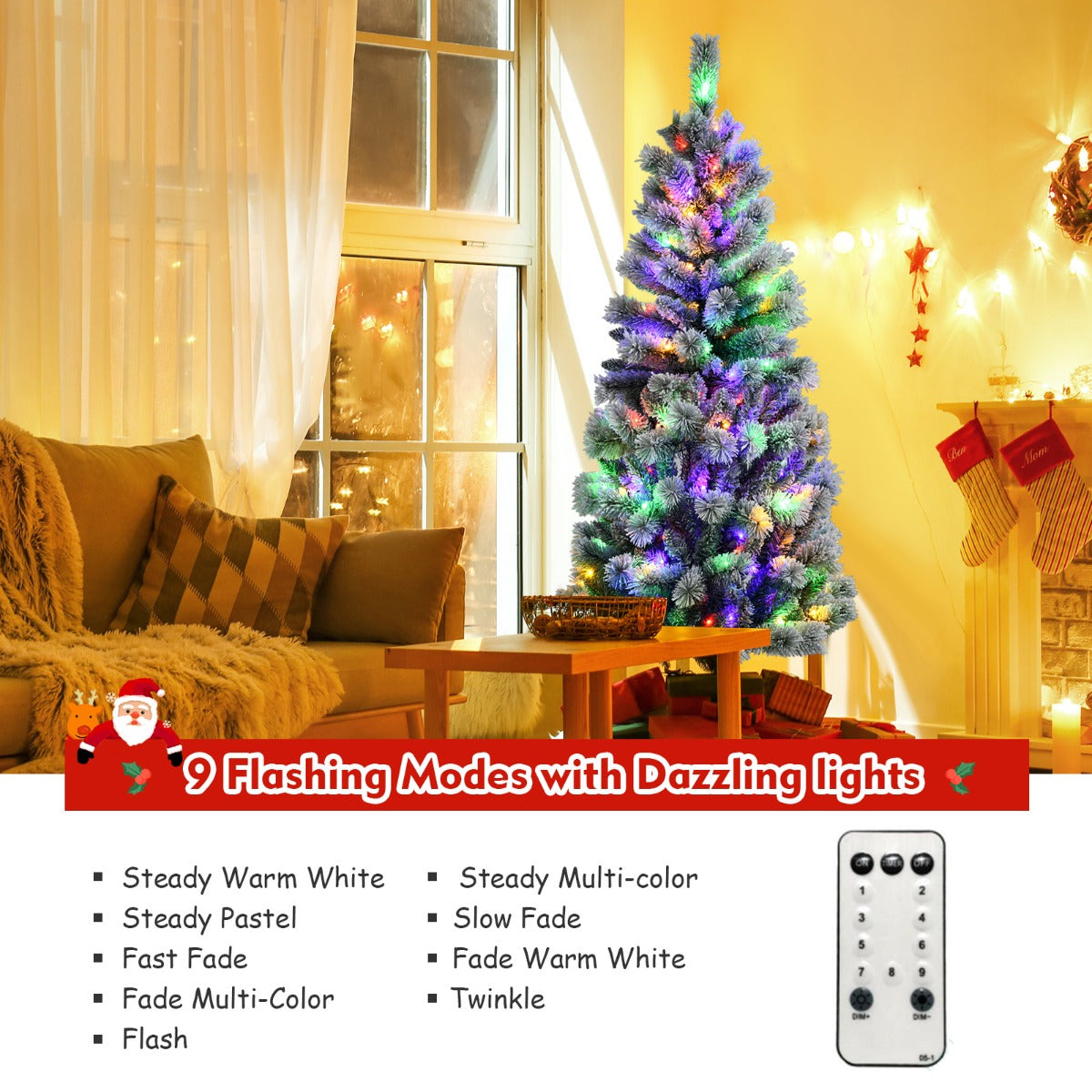 1.8M Pre-lit Artificial Christmas Tree with 9 Lighting Modes and 200 Color Changing LED Lights for Decorations