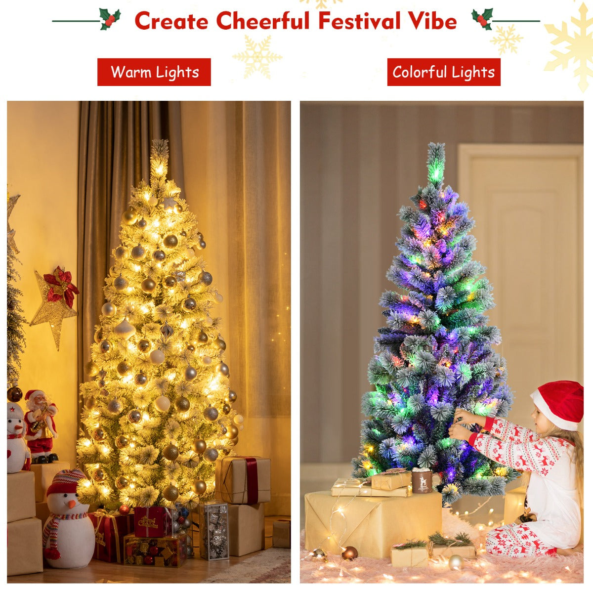 1.8M Pre-lit Artificial Christmas Tree with 9 Lighting Modes and 200 Color Changing LED Lights for Decorations