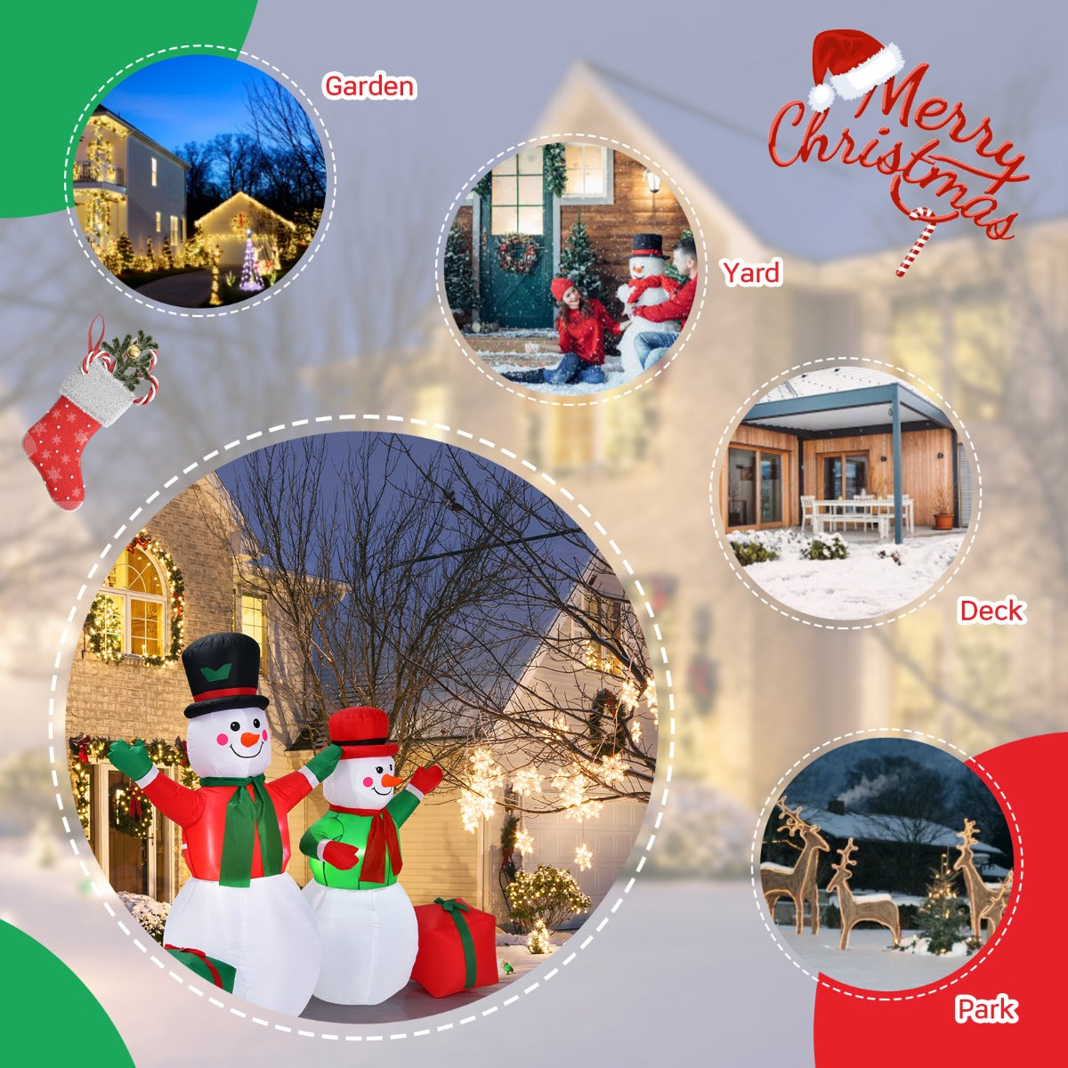 1.82M & 1.52M Christmas Inflatable Snowmen with LED Lights